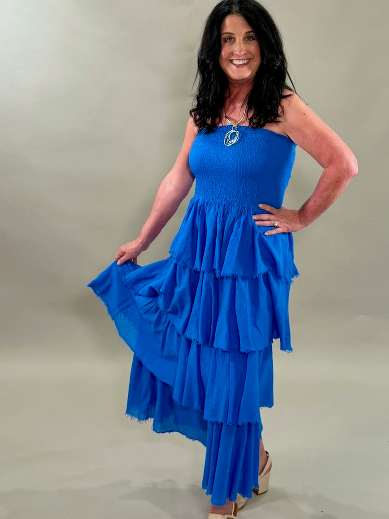 Cotton Frayed Ruffled Maxi Dress