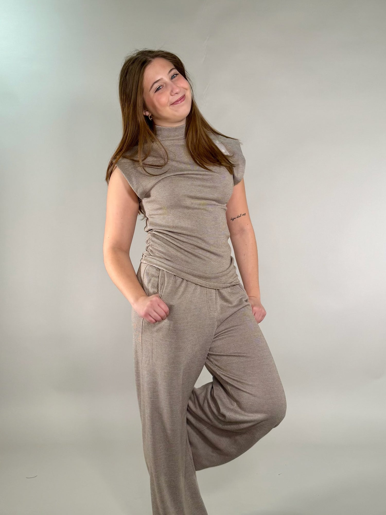 Houndstooth Knit Wide-Leg Lounge Pants