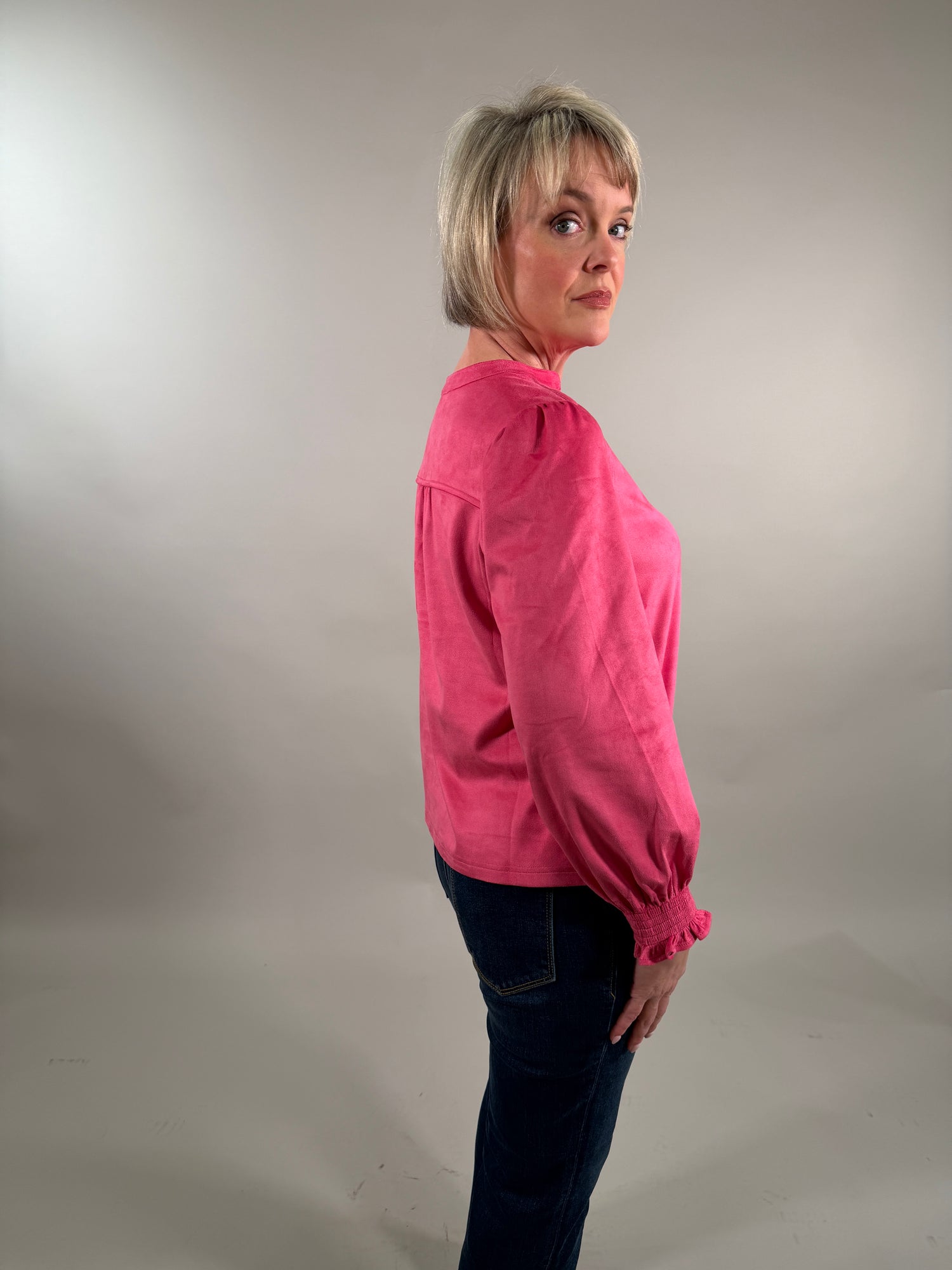 Sueded Texture V-Neck Blouse