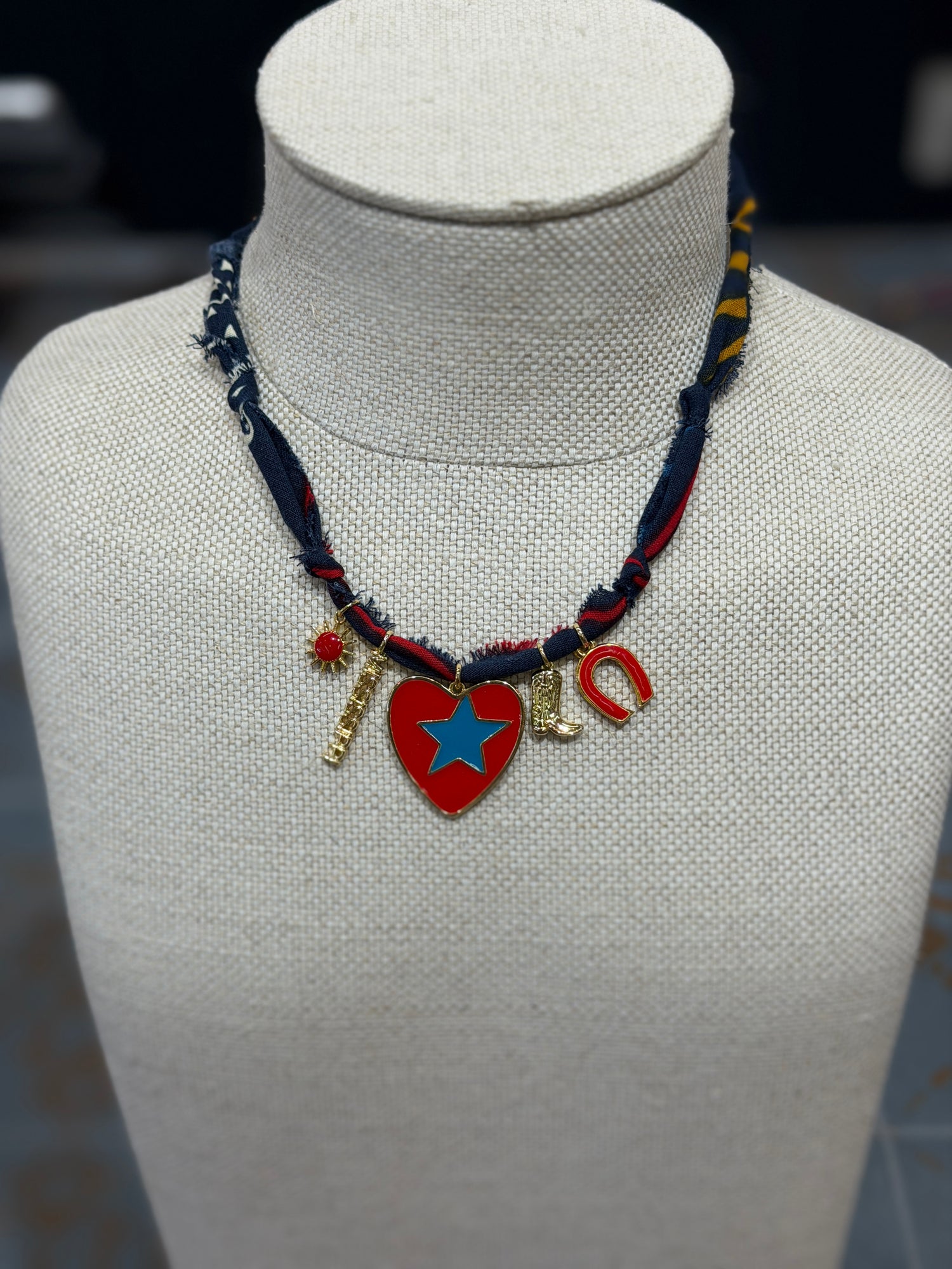 Red Ole Miss Bandana Charm Necklace