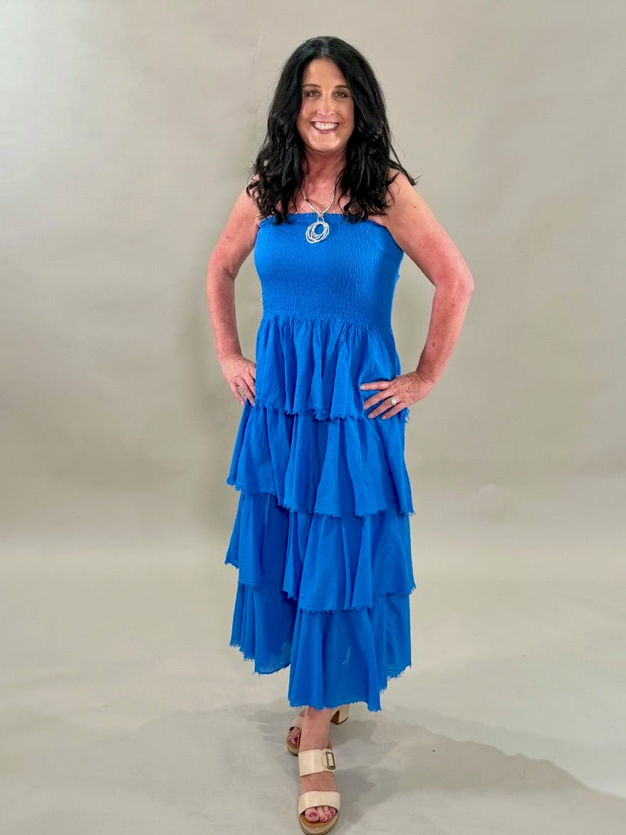 Cotton Frayed Ruffled Maxi Dress