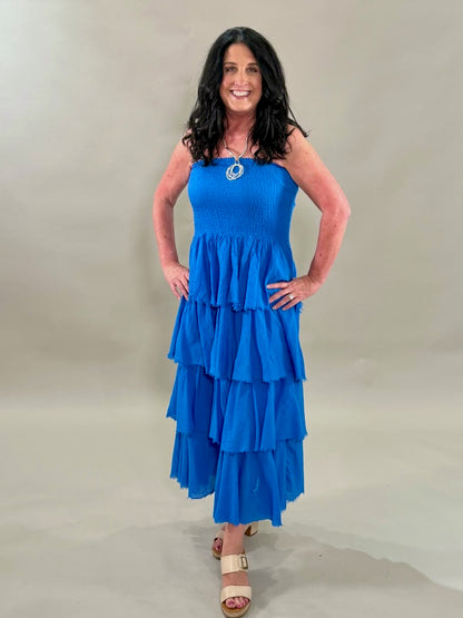 Cotton Frayed Ruffled Maxi Dress