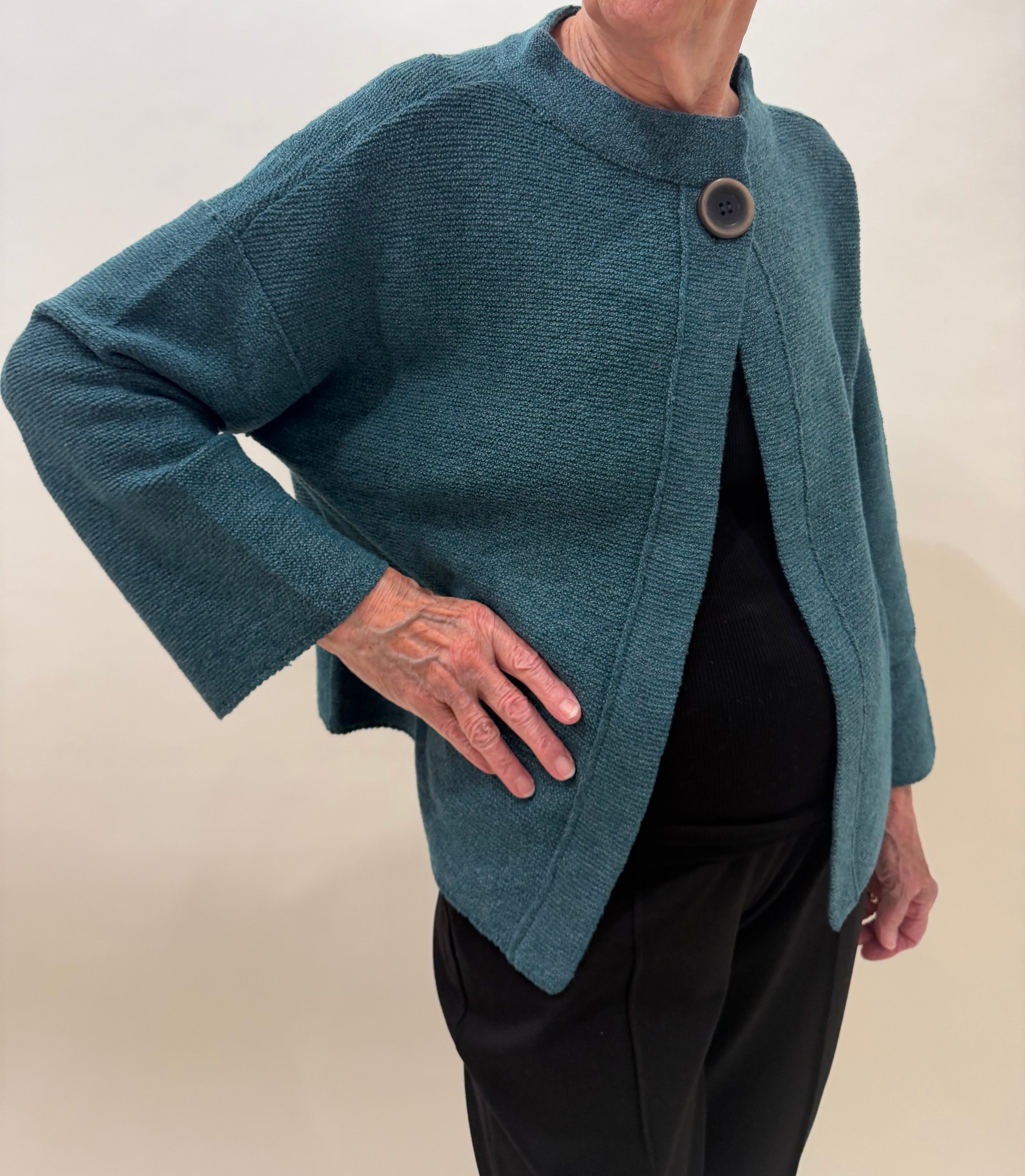 Cozy Textured Teal Knit Cocoon Cardigan