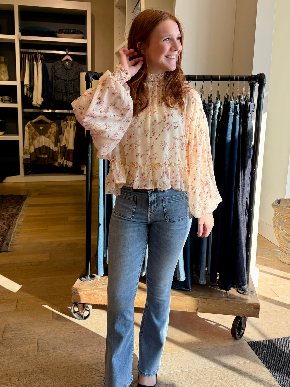 Airy Floral Ruffle Blouse