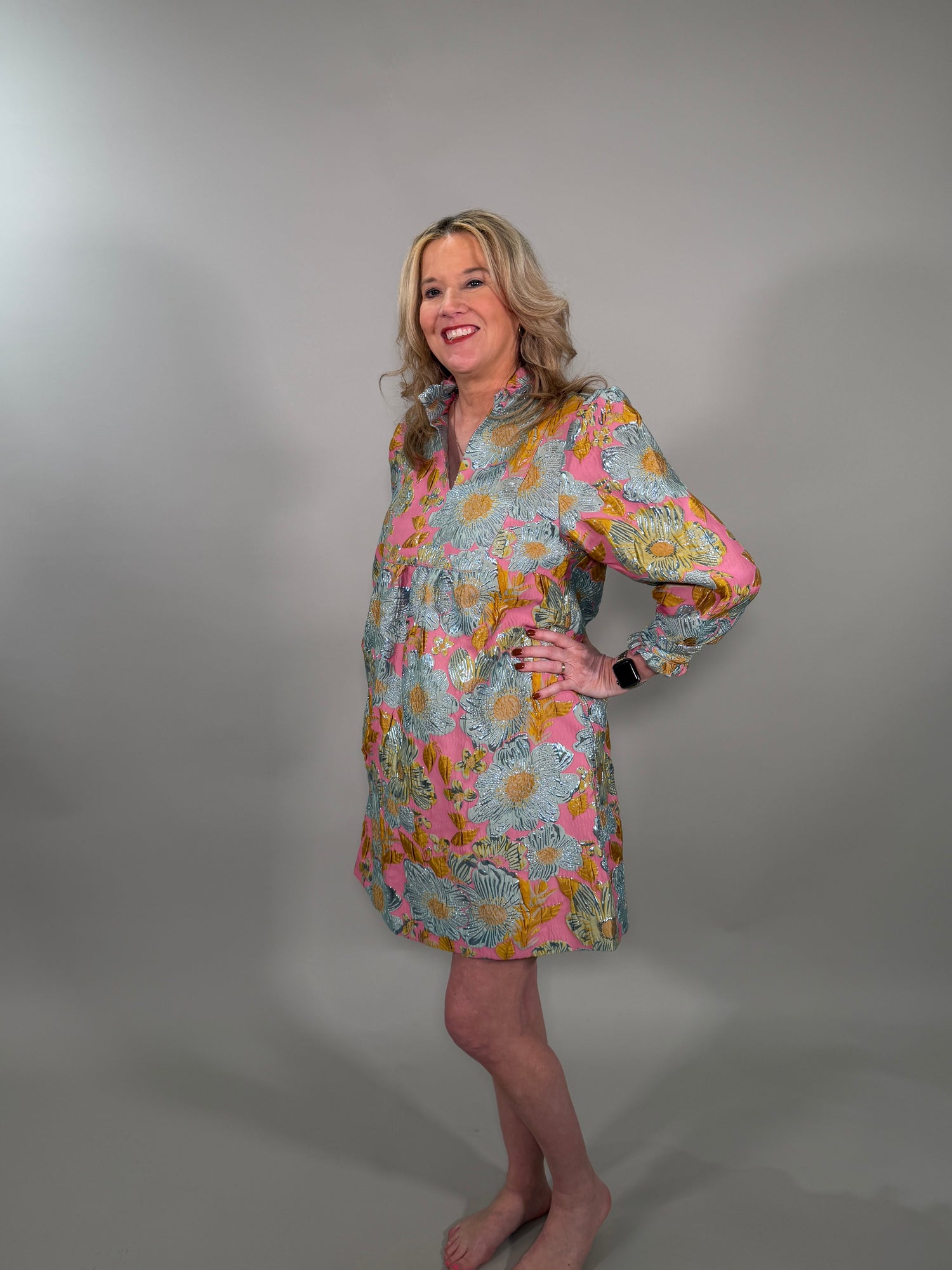 Metallic Floral Brocade Party Dress