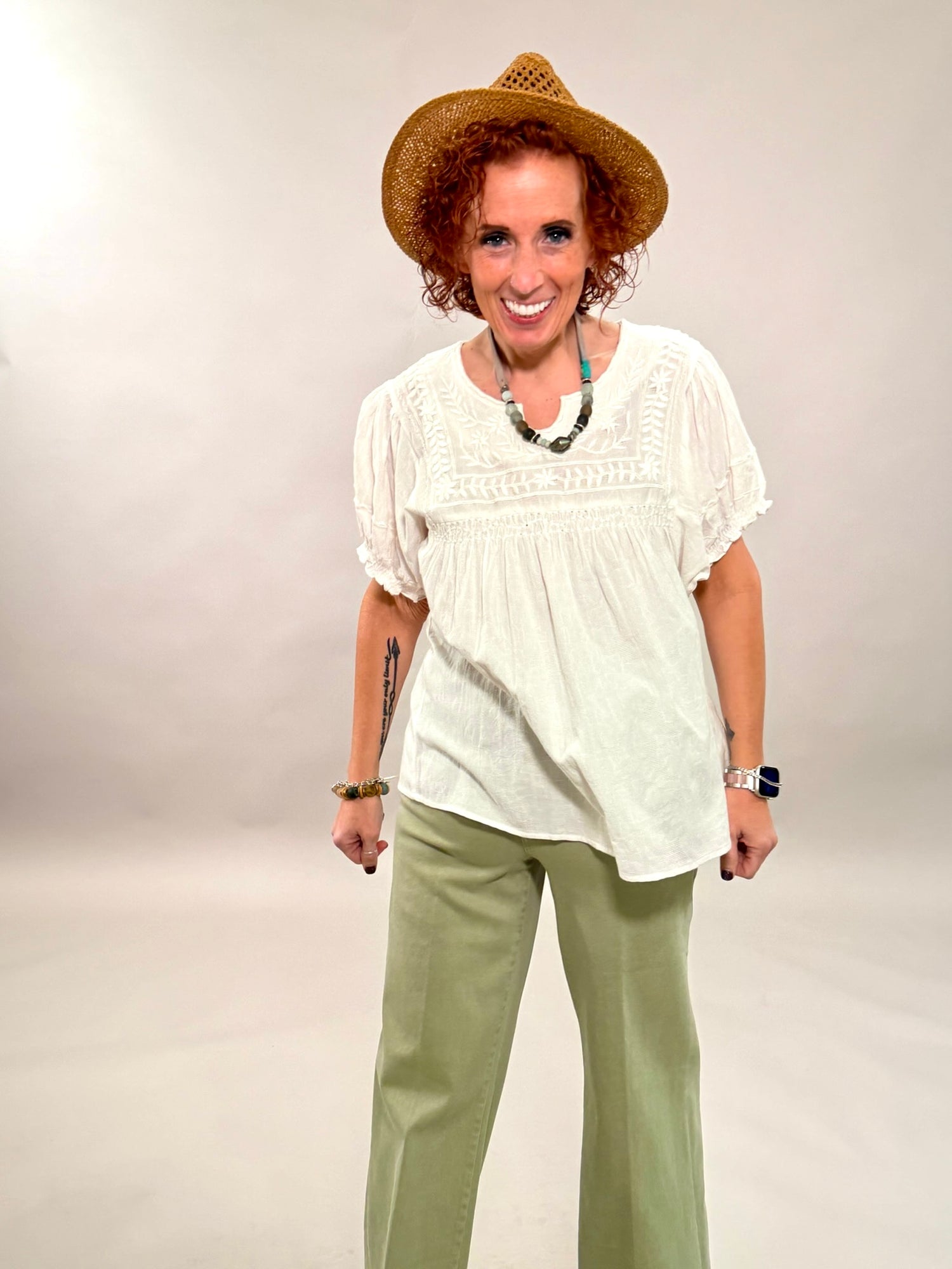 Breathable Embroidered Monochrome Blouse