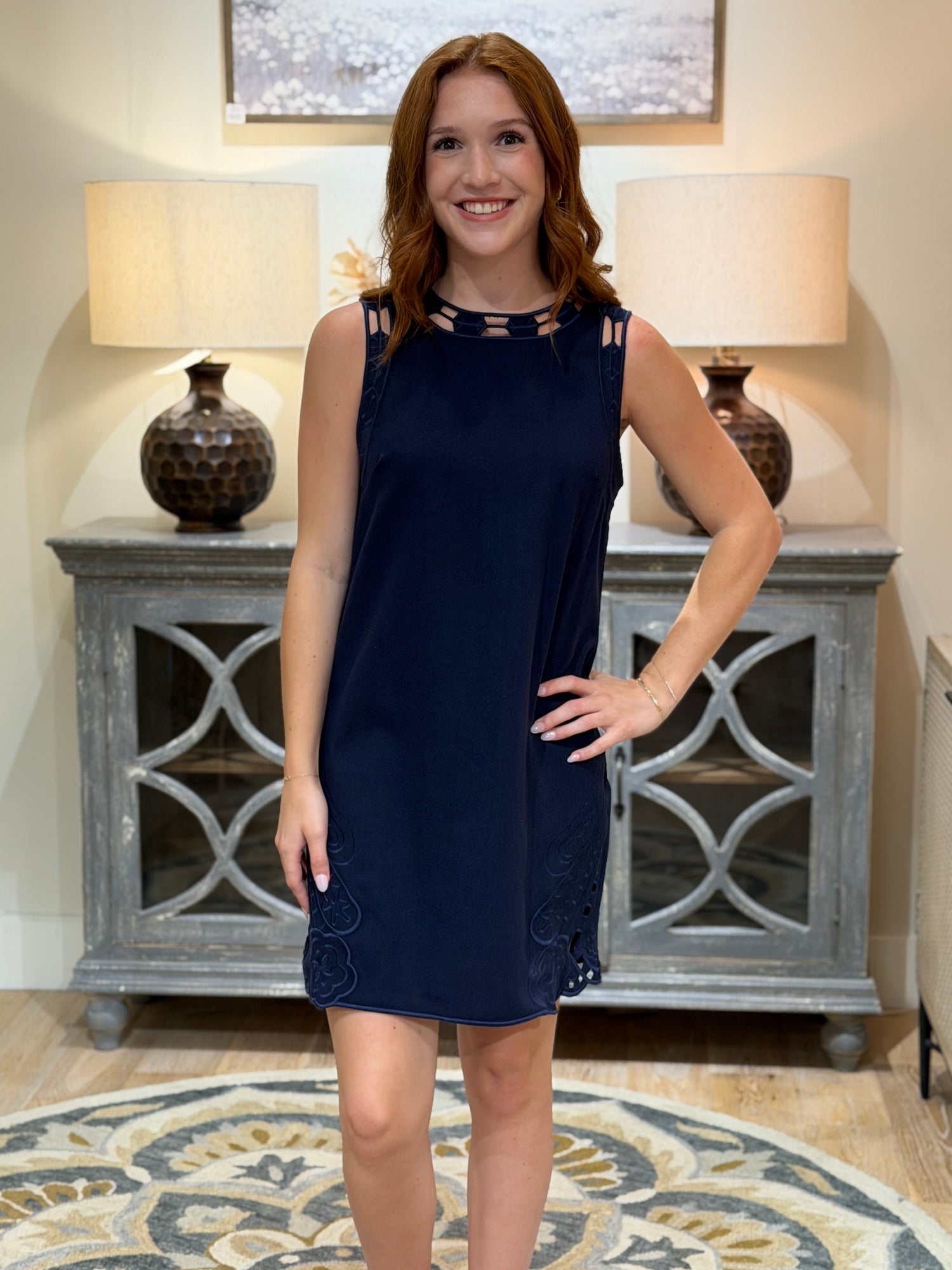 Cutout Embroidered Shift Dress