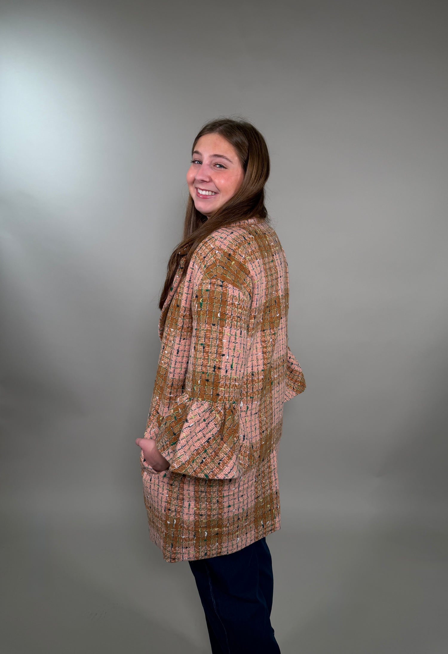 Ruffle Sleeve Plaid Coat