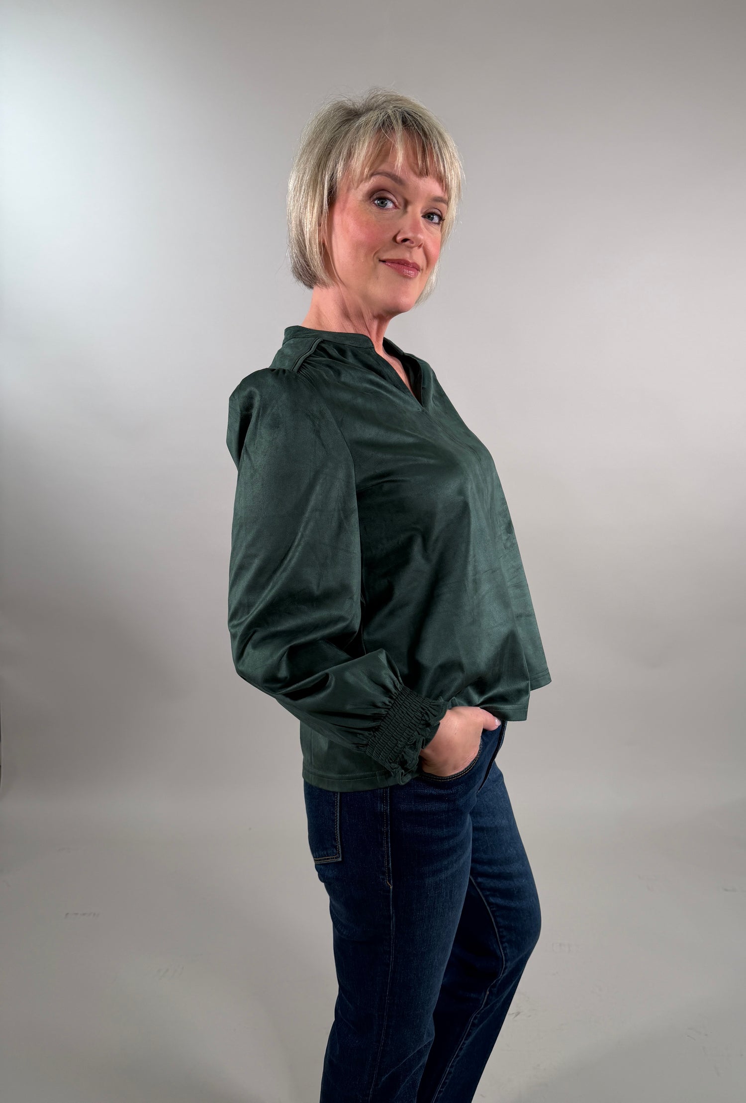 Sueded Texture V-Neck Blouse