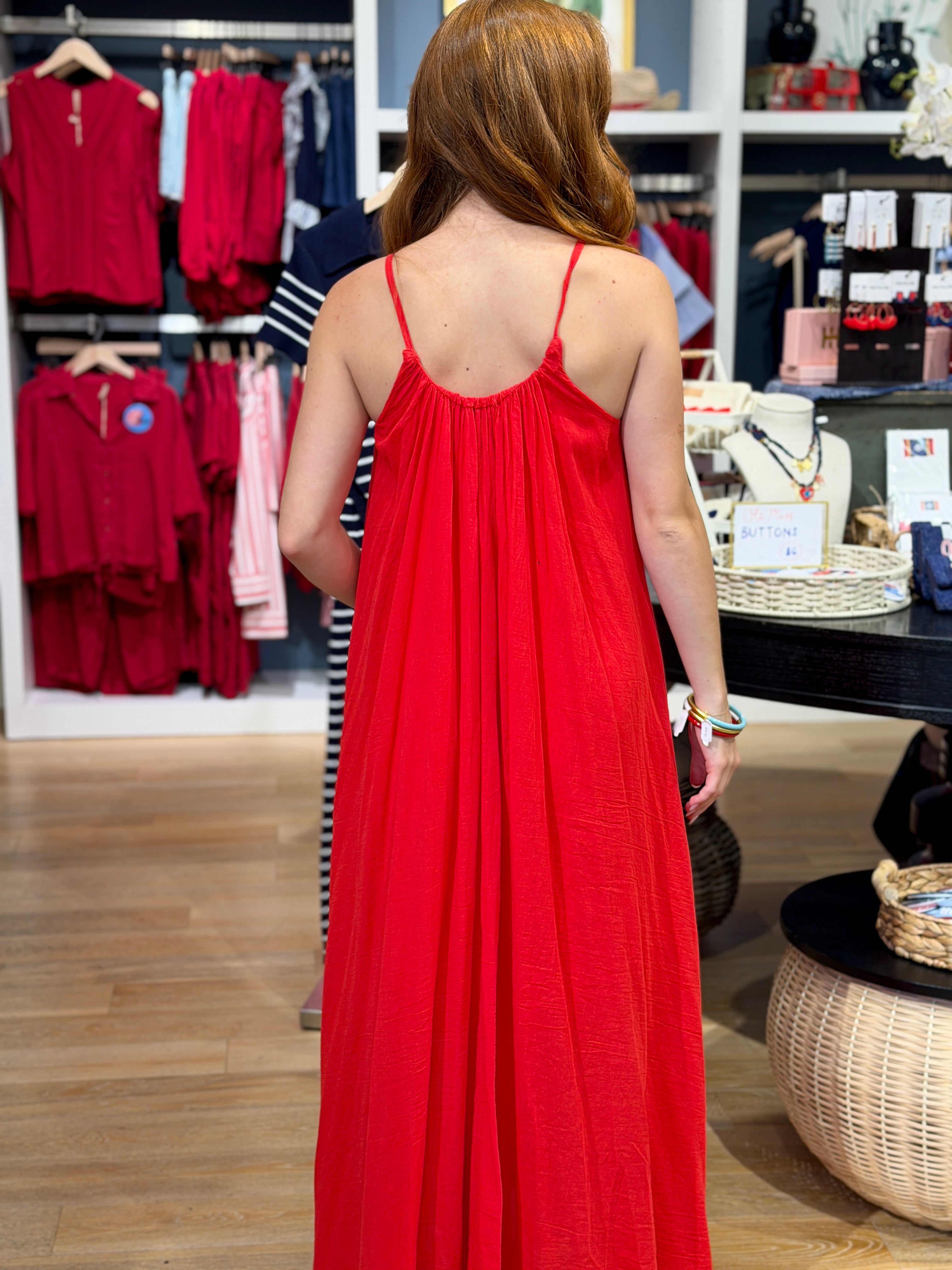 Spaghetti Strap Textured Gauze Maxi Dress