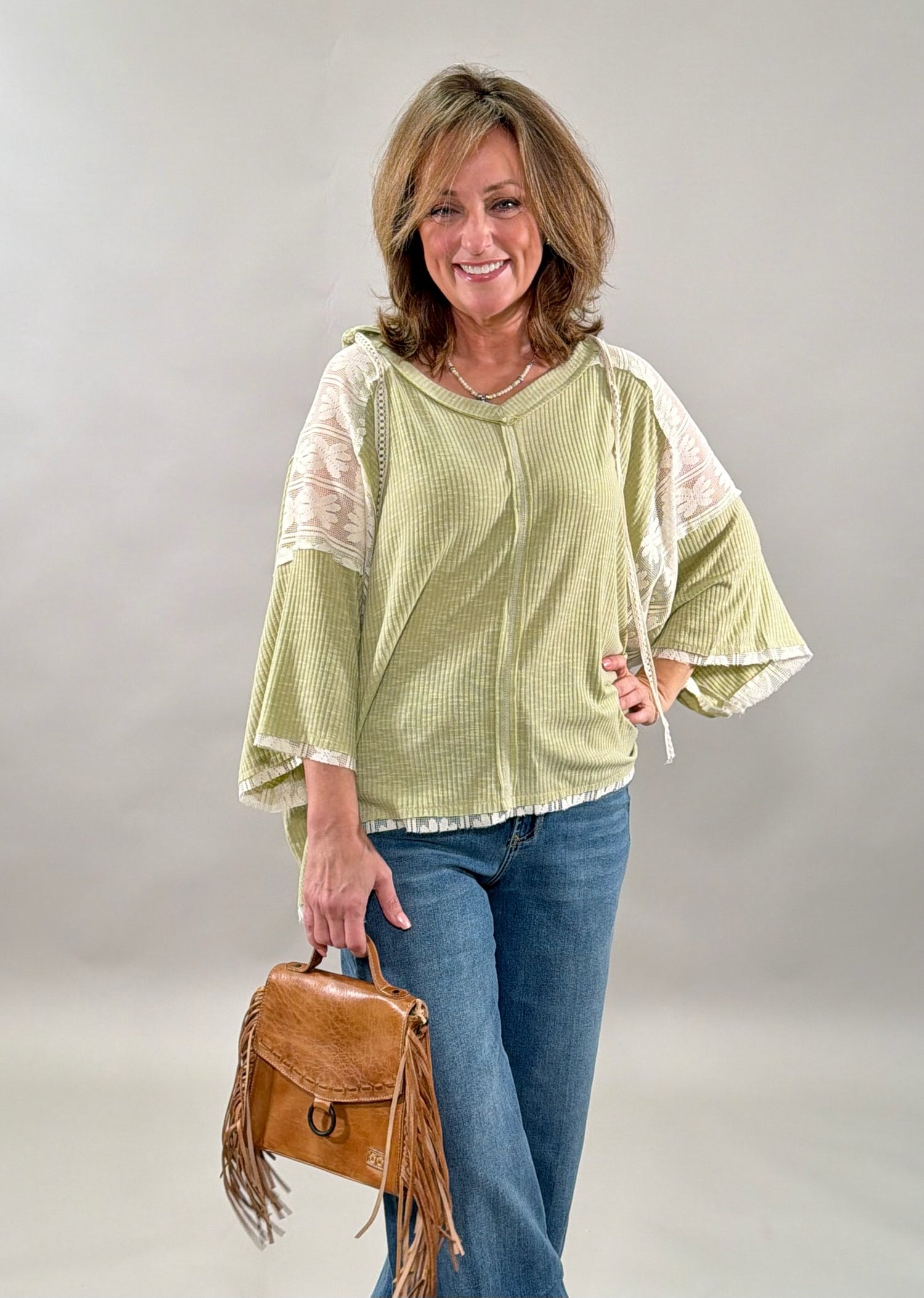 Breezy Sage Hoodie with Lace-Detail