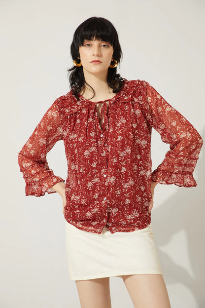 Burgundy Floral Blouse