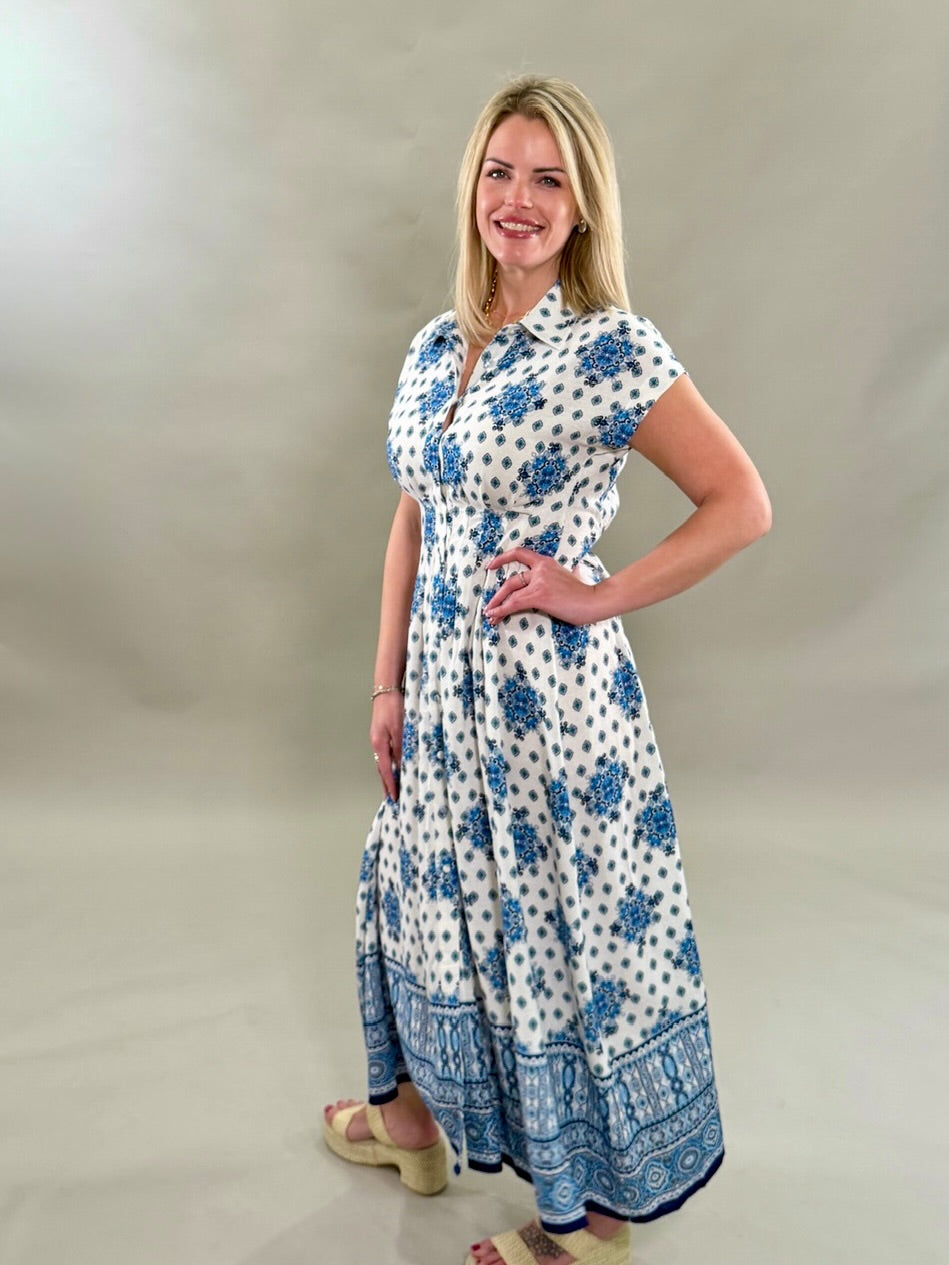 Floral Button-Front Maxi Linen Dress