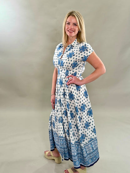 Floral Button-Front Maxi Linen Dress