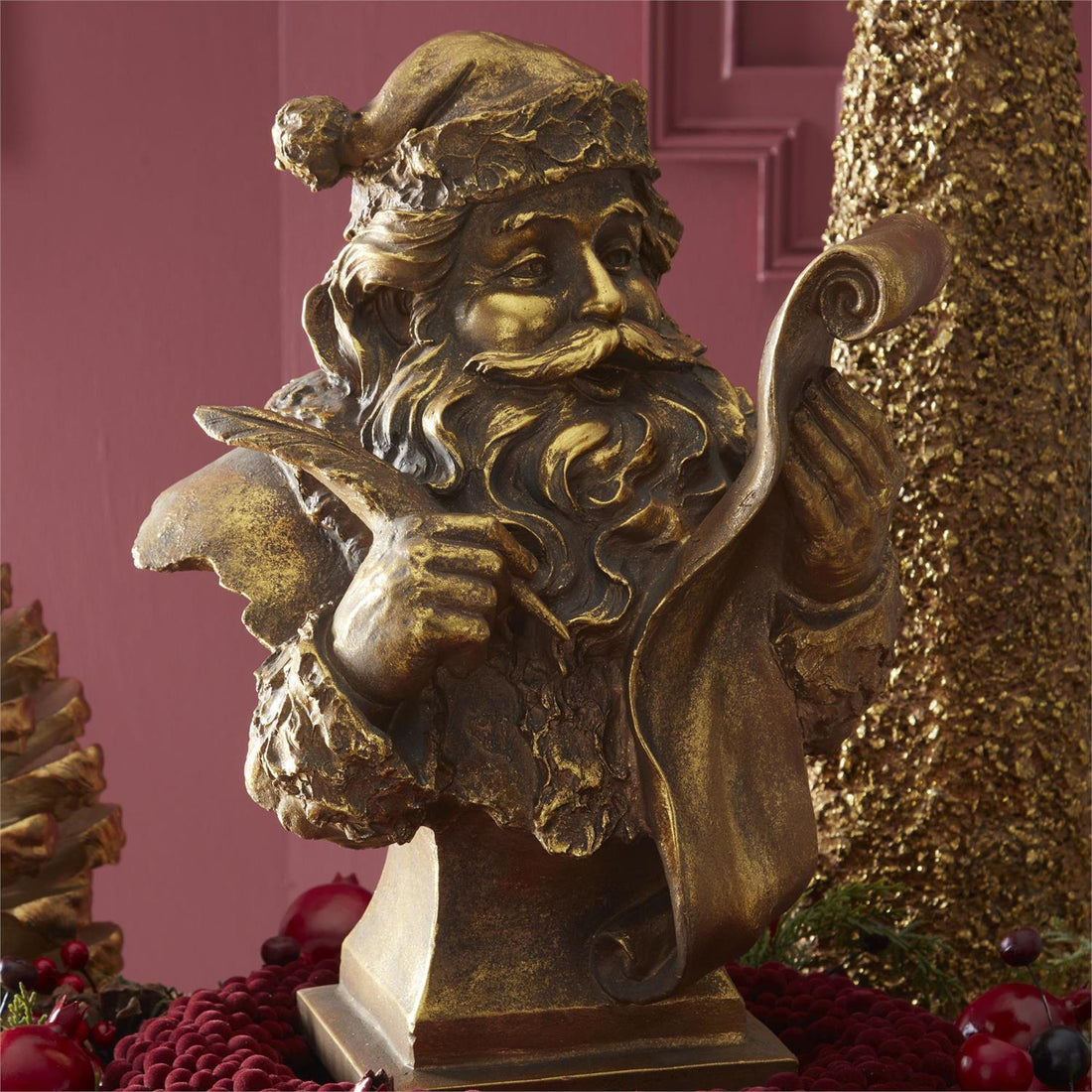 18&quot; Gold Resin Santa Holding List