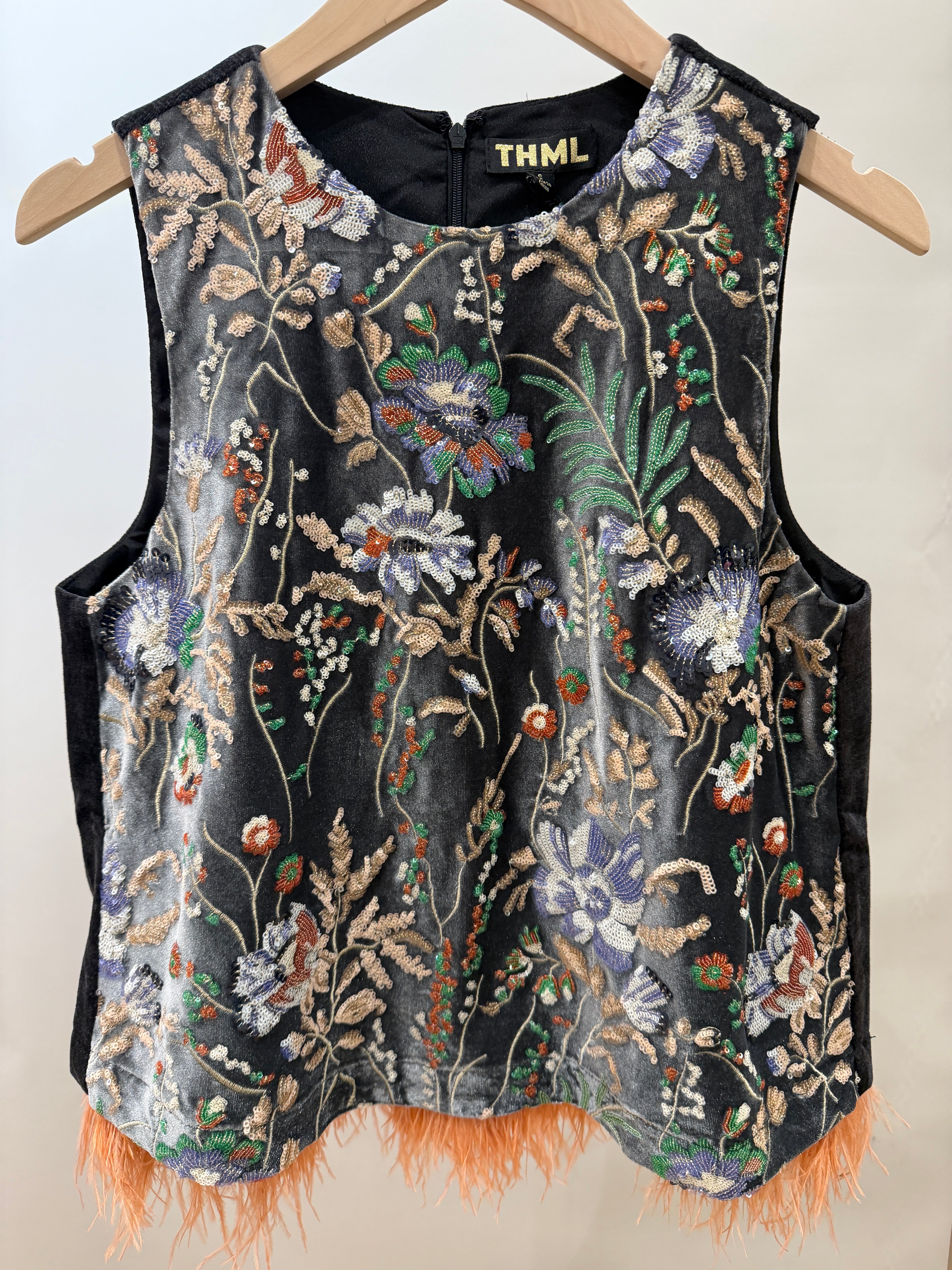 The Embroidered Velvet &amp; Feather Tank