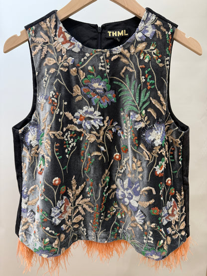 The Embroidered Velvet &amp; Feather Tank