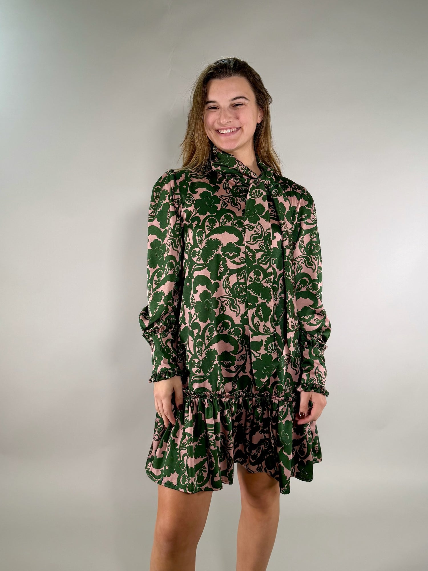 Uncle Frank Retro Floral Bow-Neck Dress