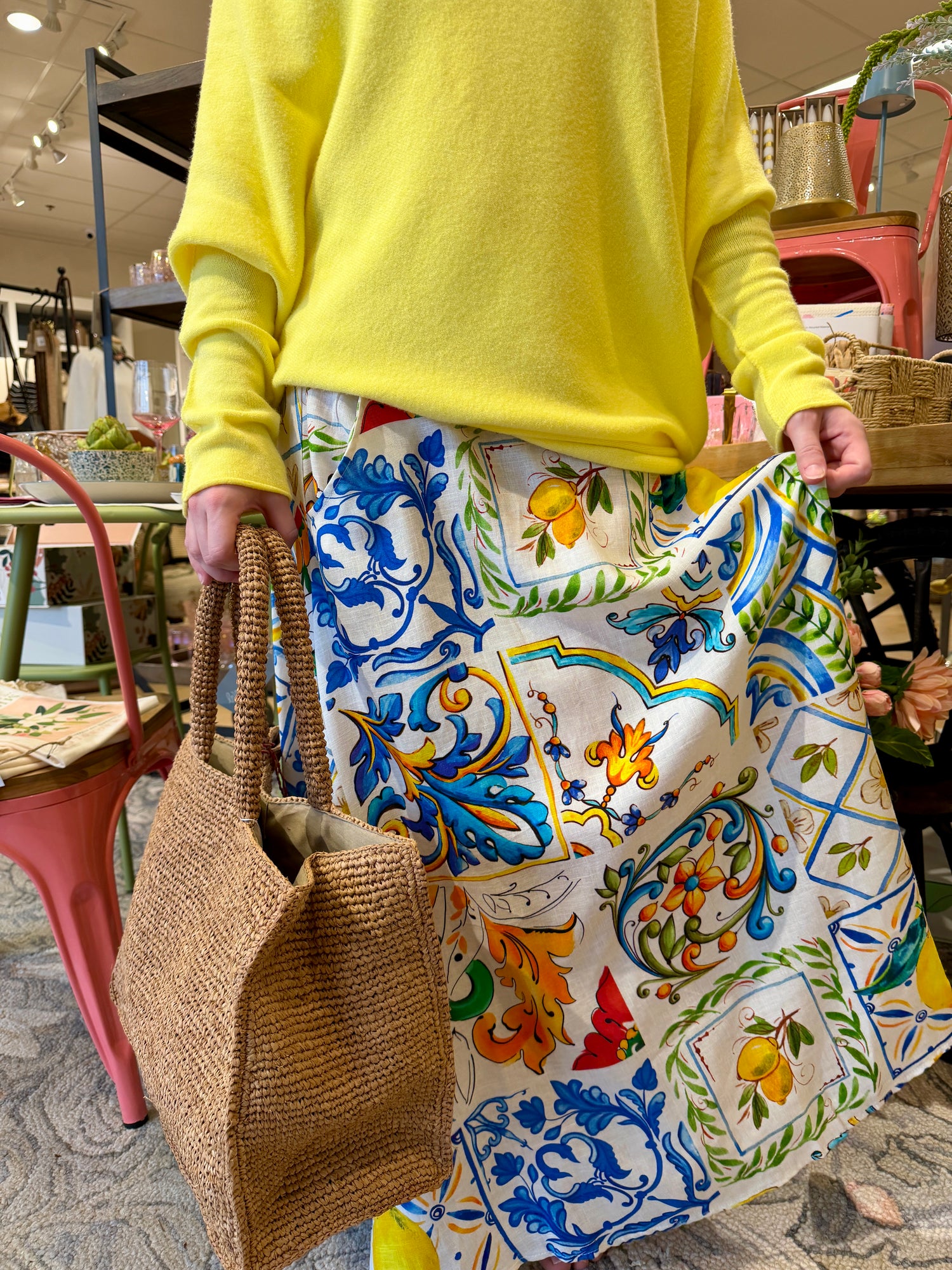 Amalfi Tile Linen-Blend Maxi Skirt