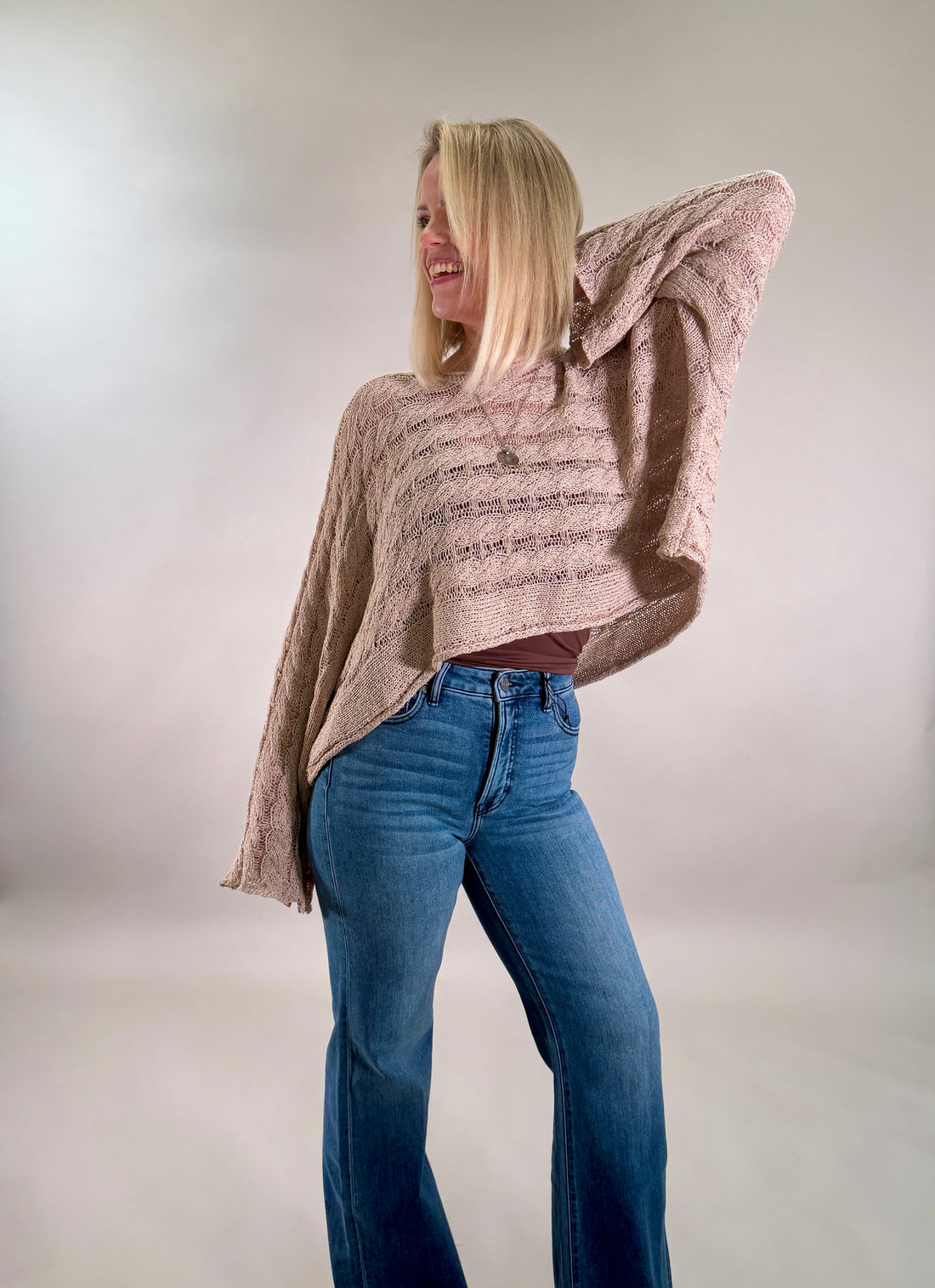 Airy Cable Knit Poncho-Style Sweater