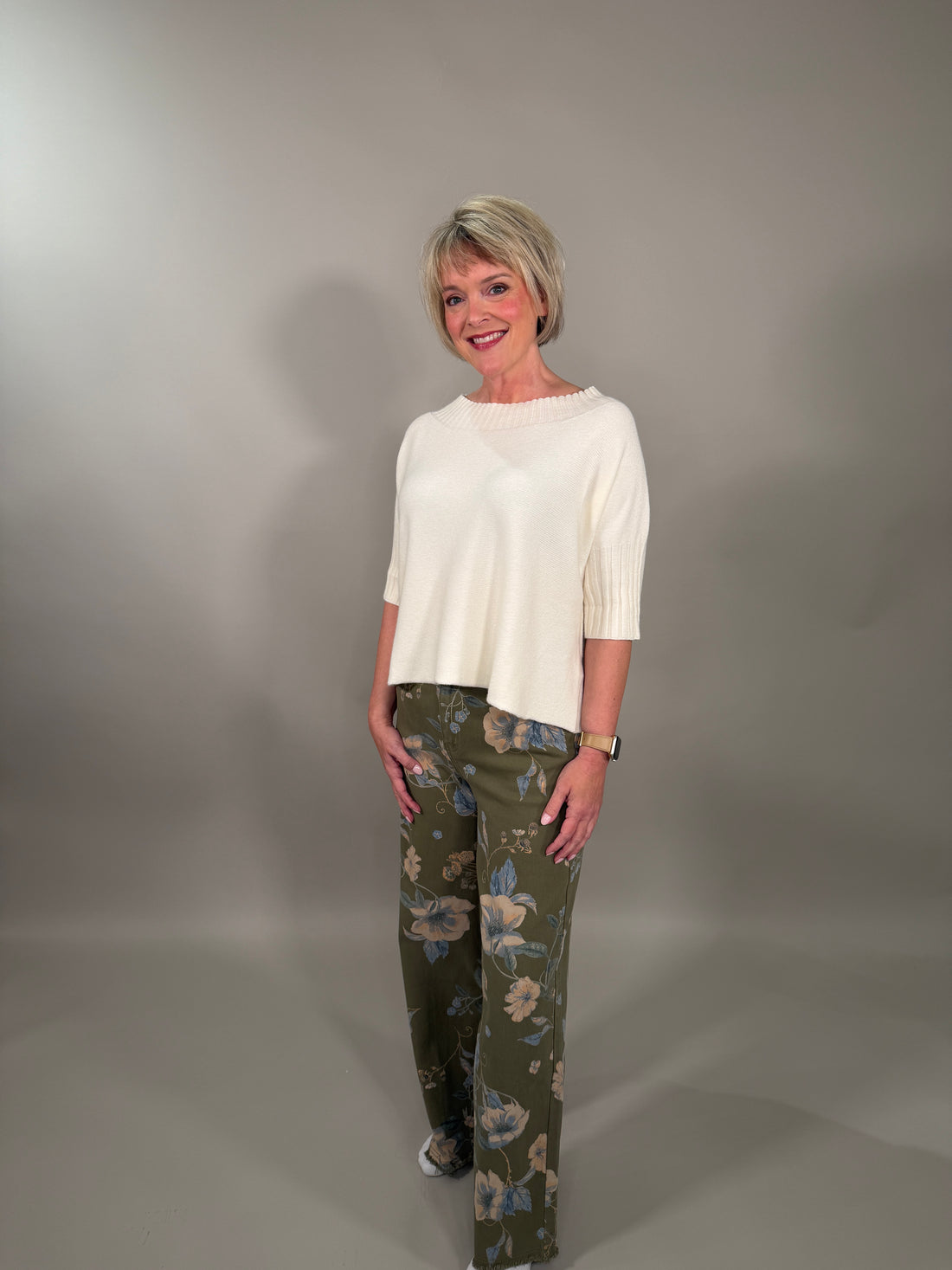 Floral Printed Soft Stretch Twill Pants