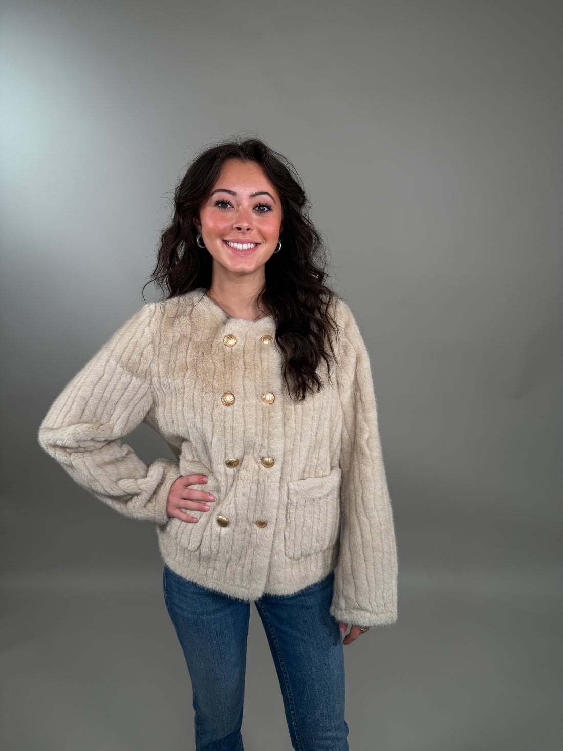 The Luxe Double-Breasted Faux Fur Jacket