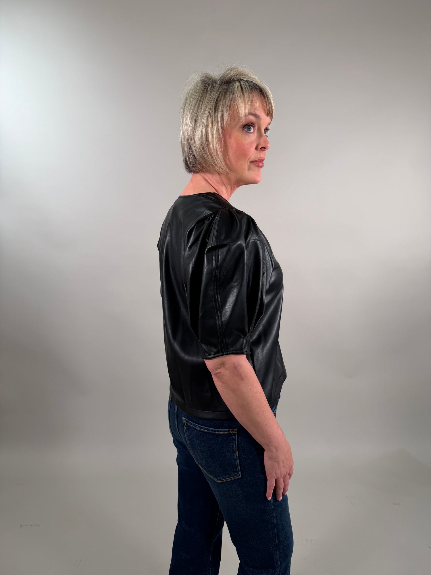 Poof Faux Leather Blouse