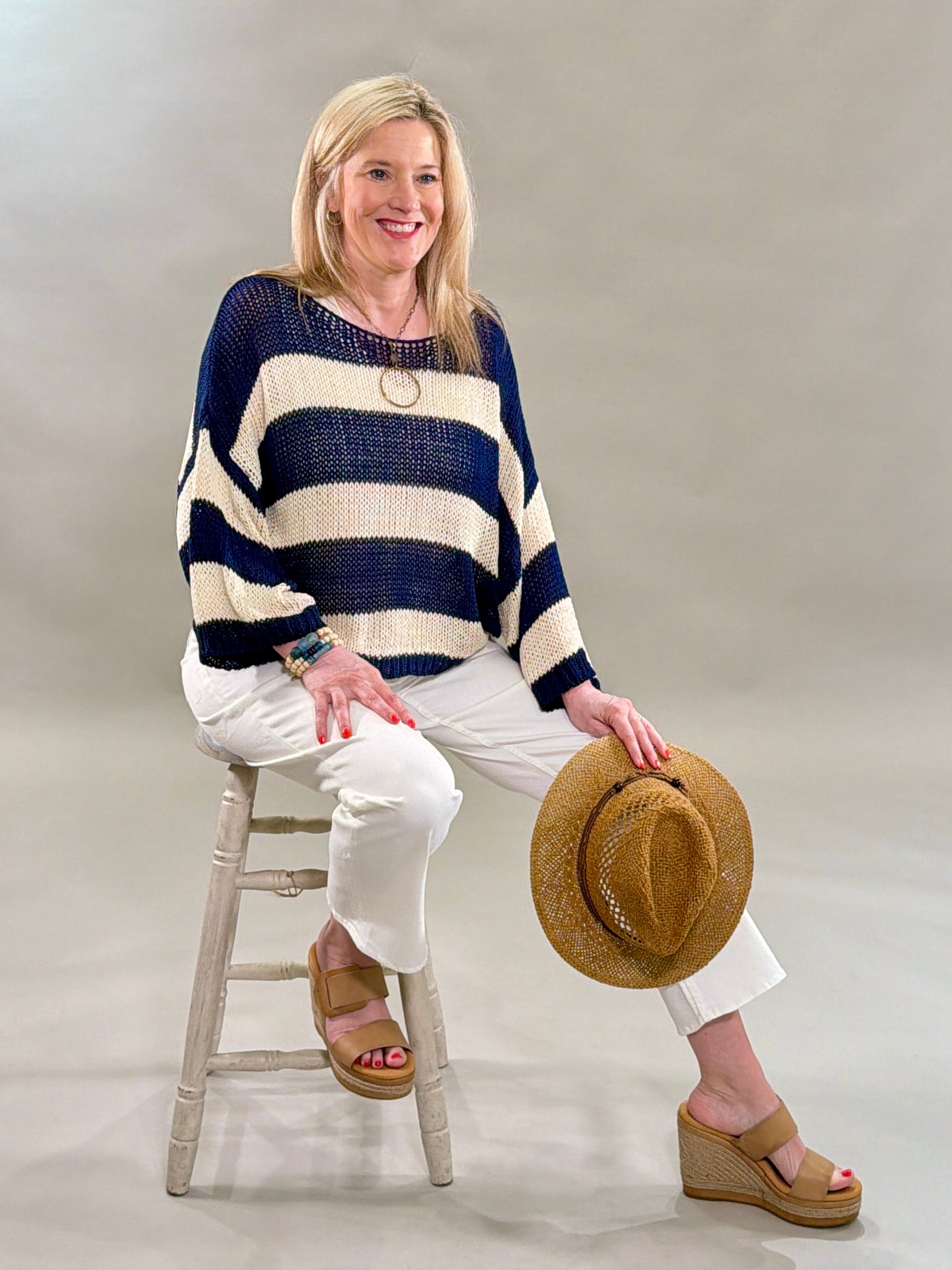 Breezy Striped Open-Knit Sweater