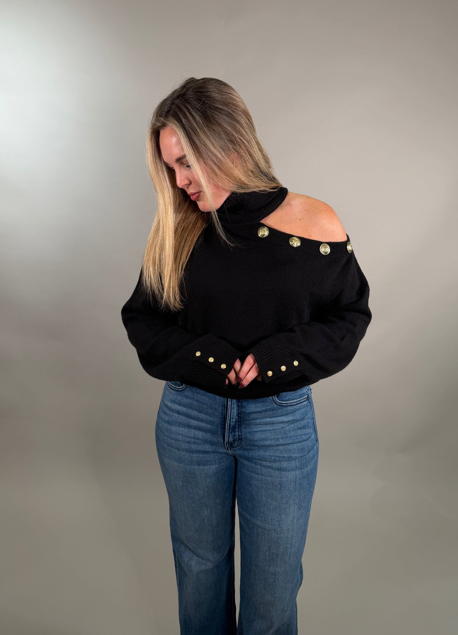 Chic Off-Shoulder Button Sweater