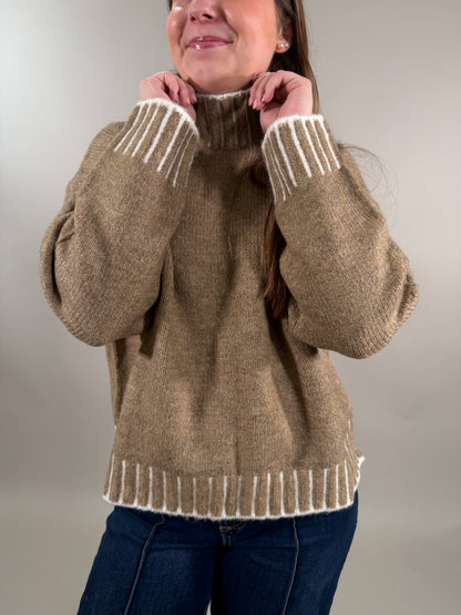 Cozy Contrast Trim Turtleneck
