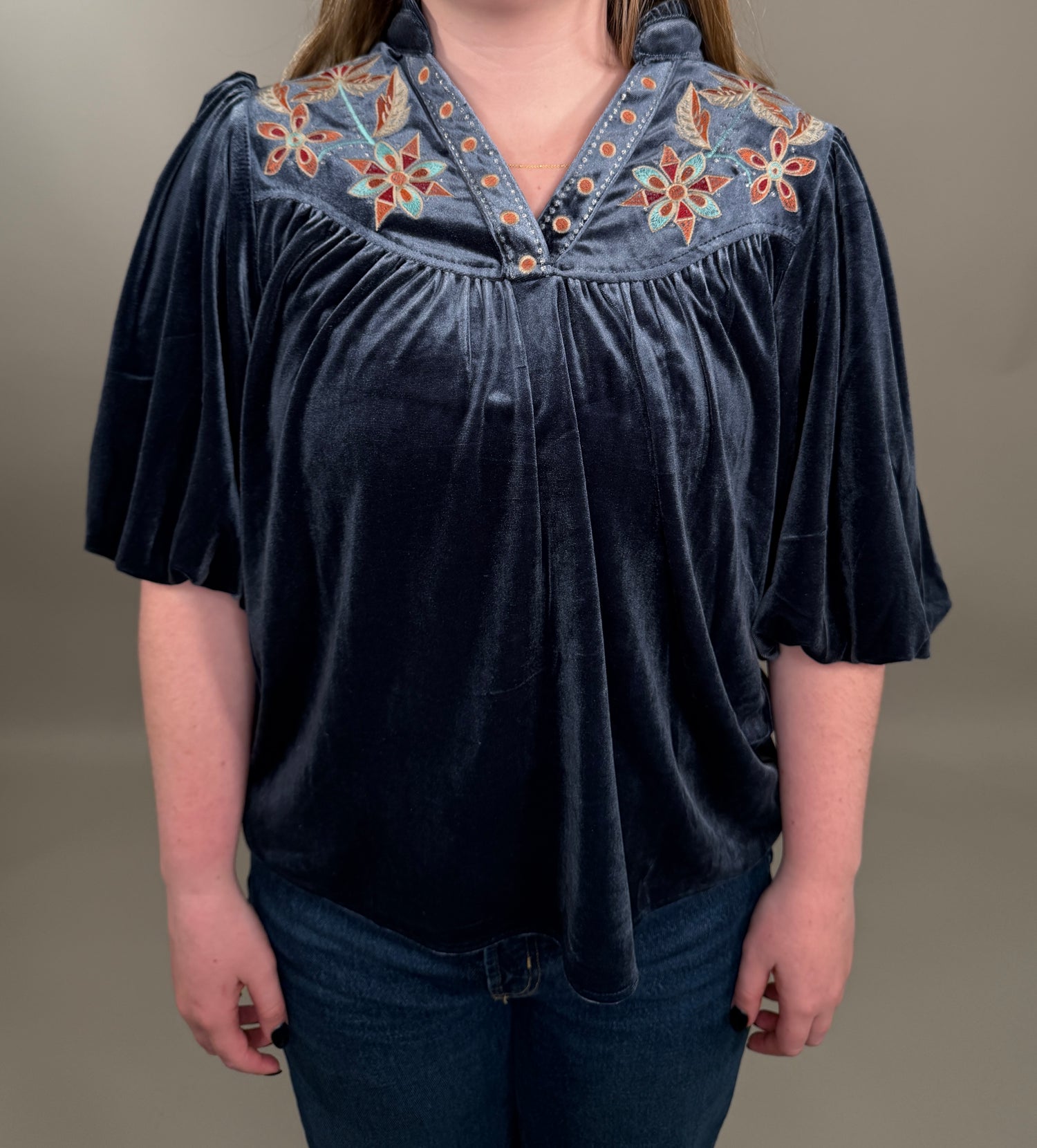 Velvet Embroidery Blouse