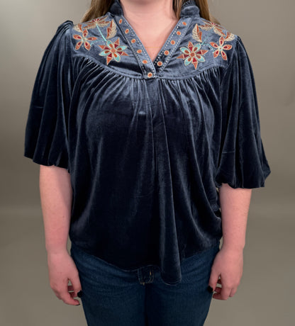 Velvet Embroidery Blouse