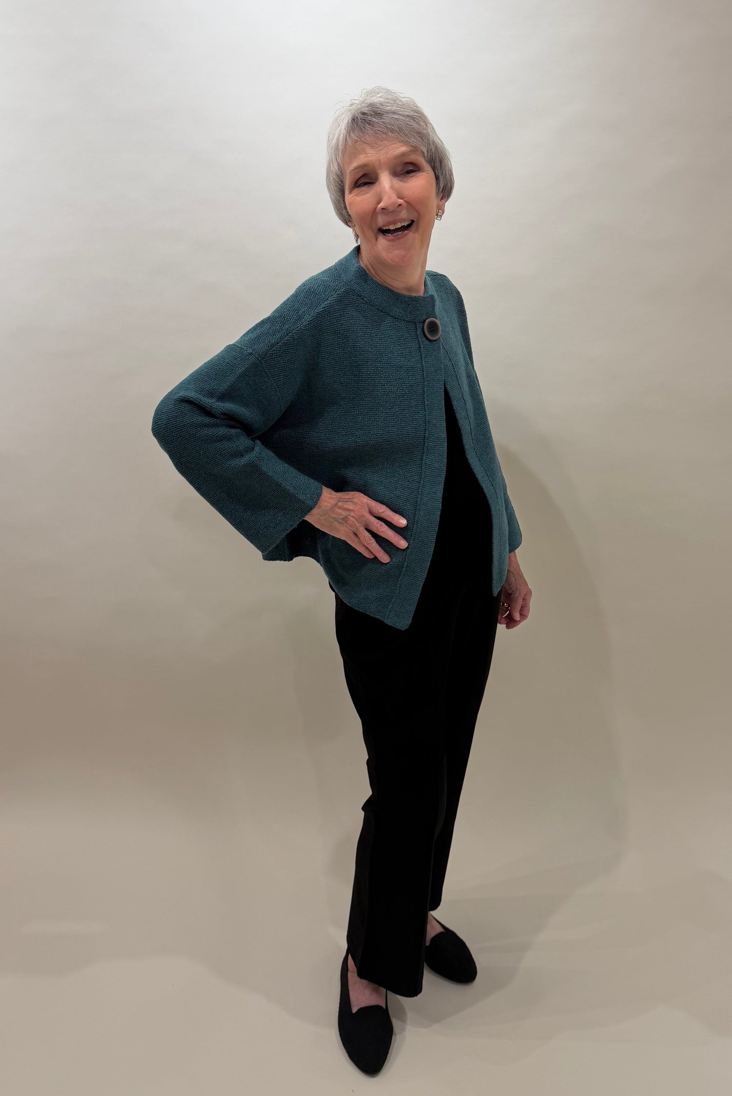 Cozy Textured Teal Knit Cocoon Cardigan