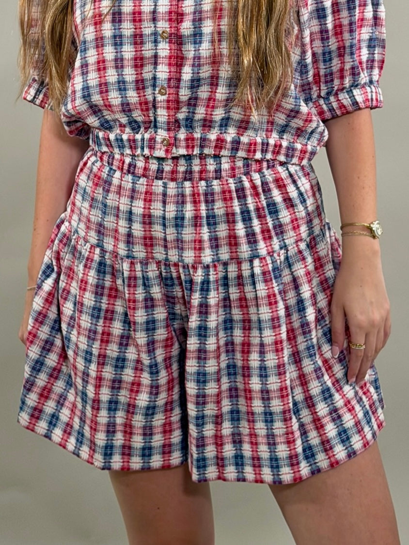 Americana Smocked Plaid Skort