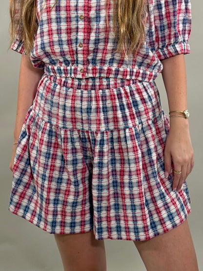 Americana Smocked Plaid Skort
