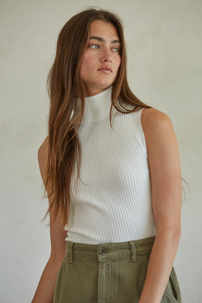 Ribbed Sleeveless Turtleneck Top