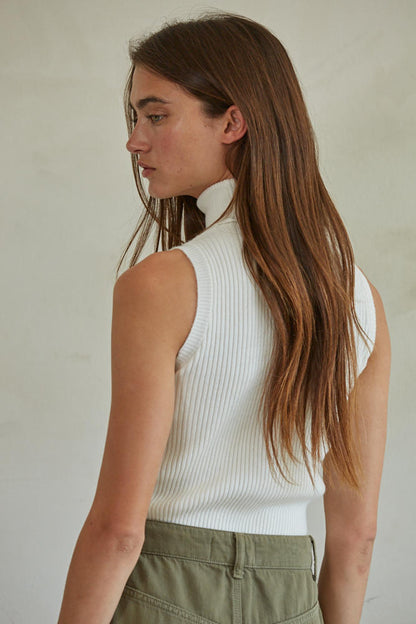 Ribbed Sleeveless Turtleneck Top