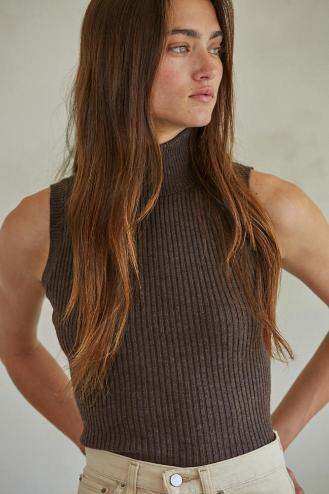 Ribbed Sleeveless Turtleneck Top