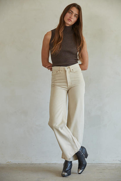 Ribbed Sleeveless Turtleneck Top