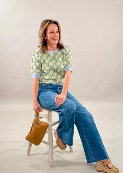 Floral Pattern Short Sleeve Sweater