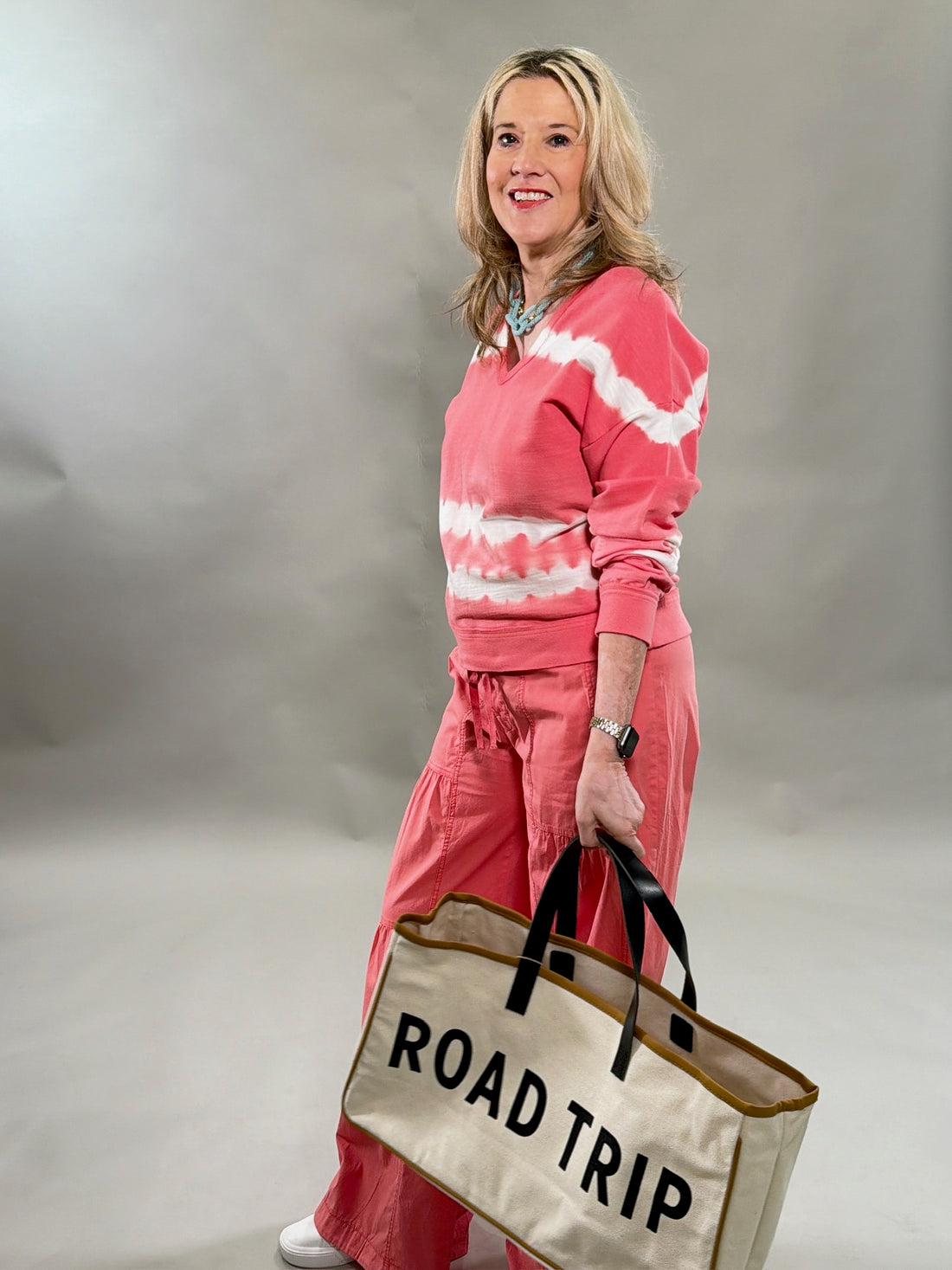 Vibrant Coral Tie-Dye Slub Terry Pullover