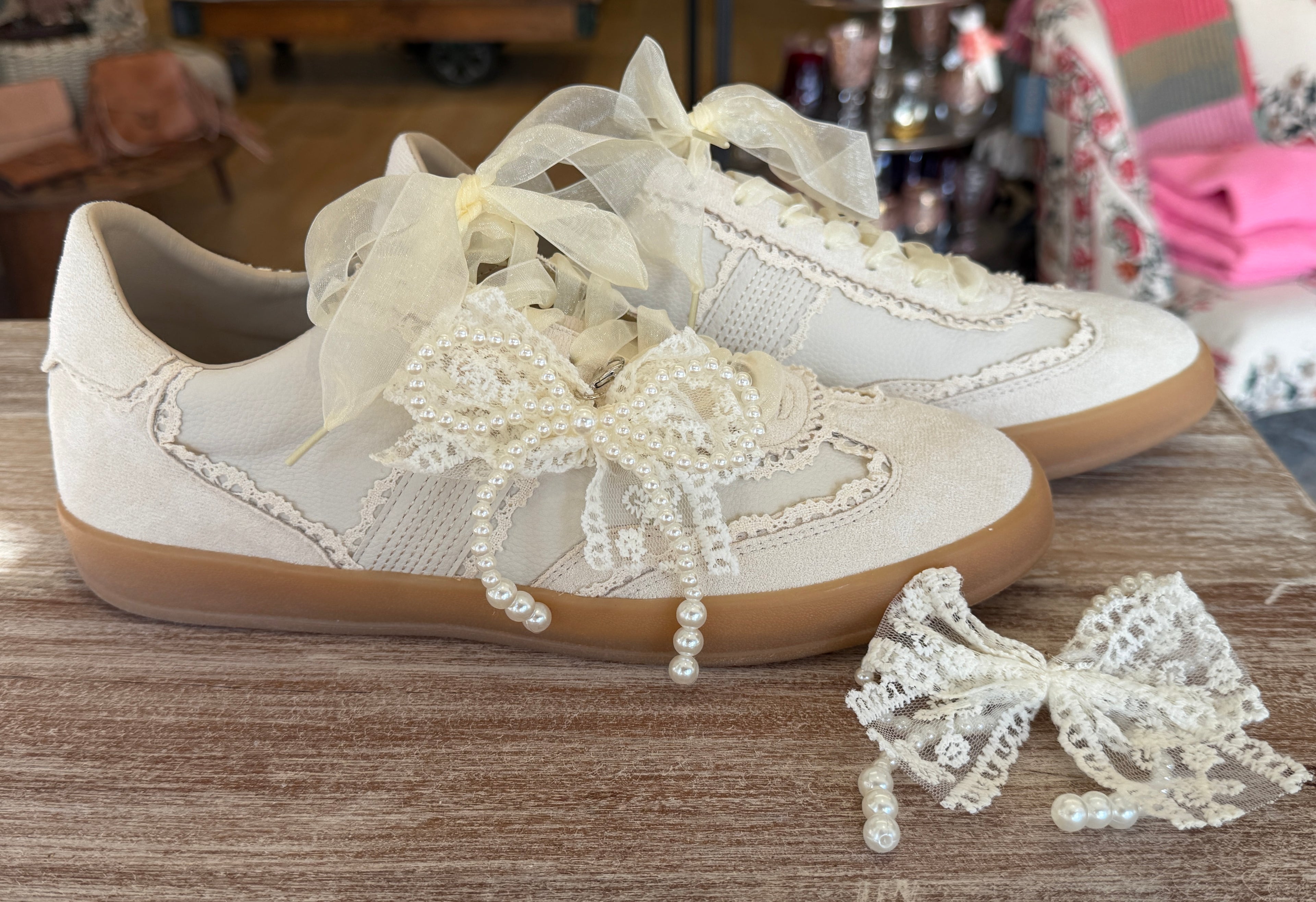 Lace &amp; Pearl Detail Sneakers