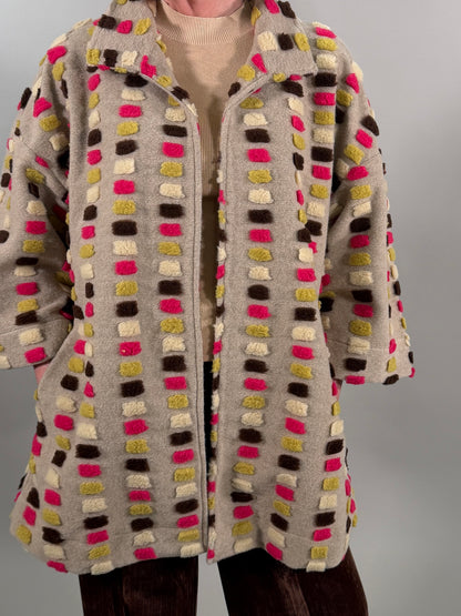 Textured Block Knit Mid-Length Coat