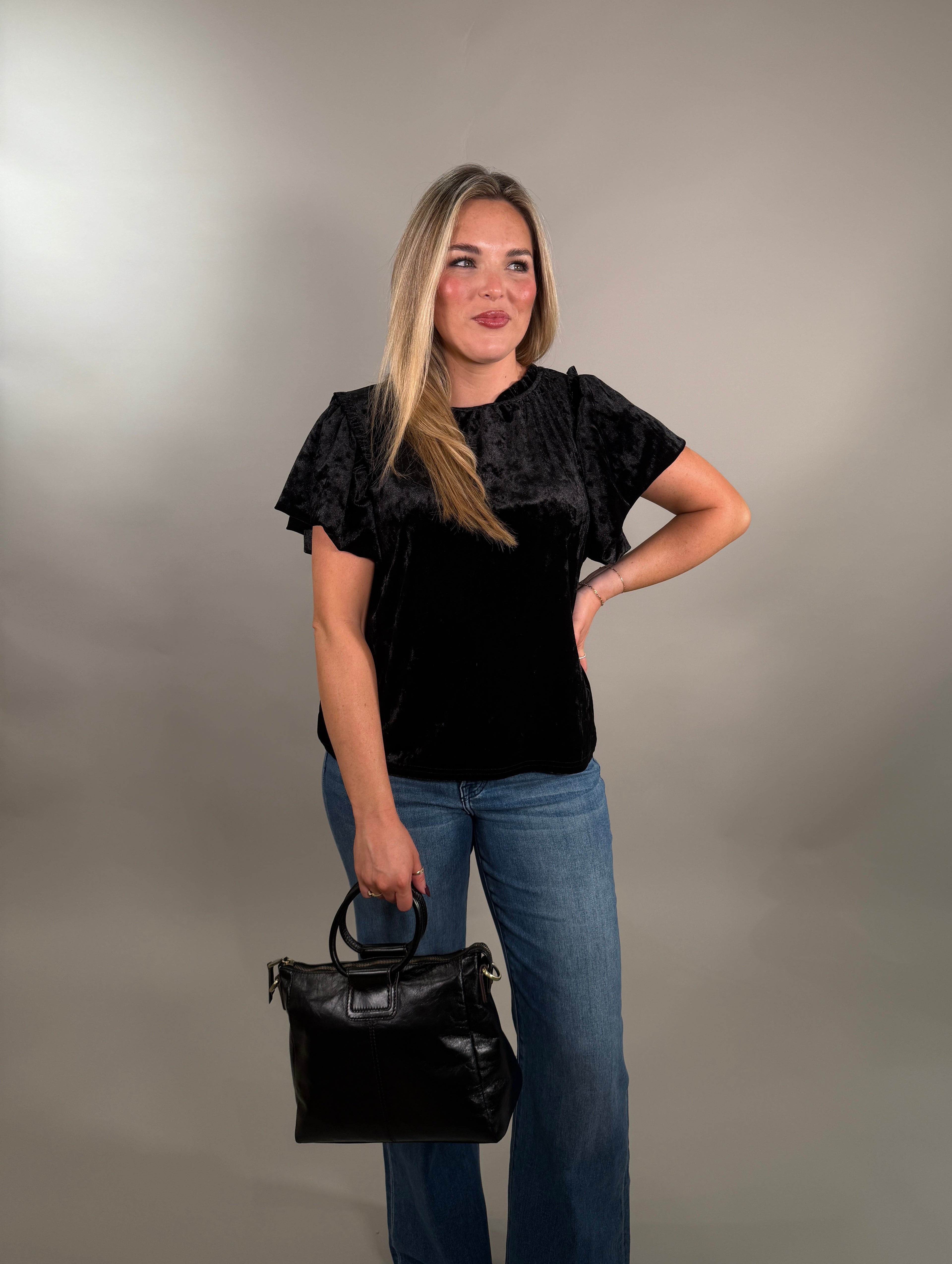 Flutter Sleeve Velvet Top