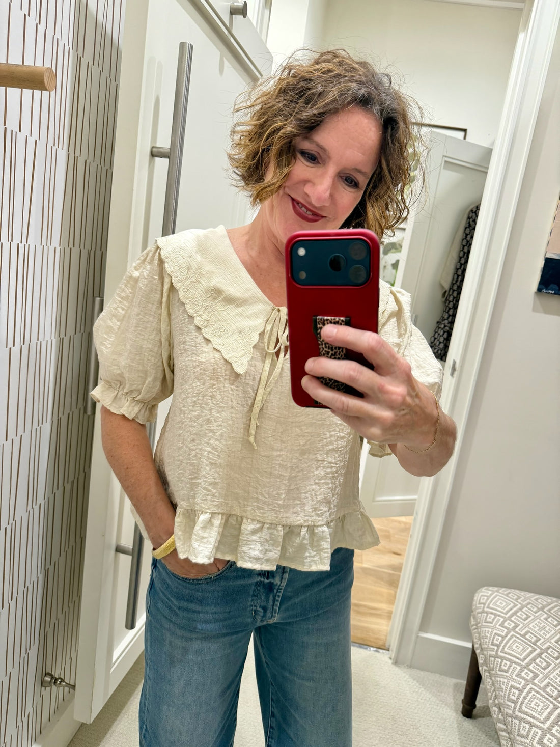 Sweetheart Eyelet Oversized Collar Blouse