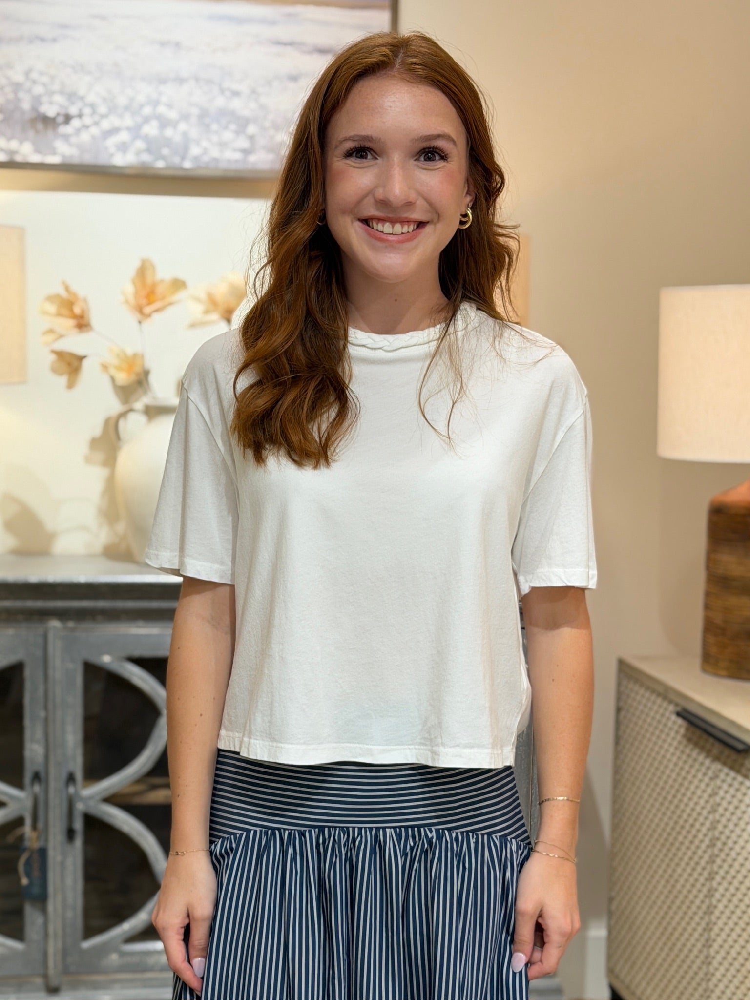 Braided Neckline Short Sleeve Tee | Dear John Alba