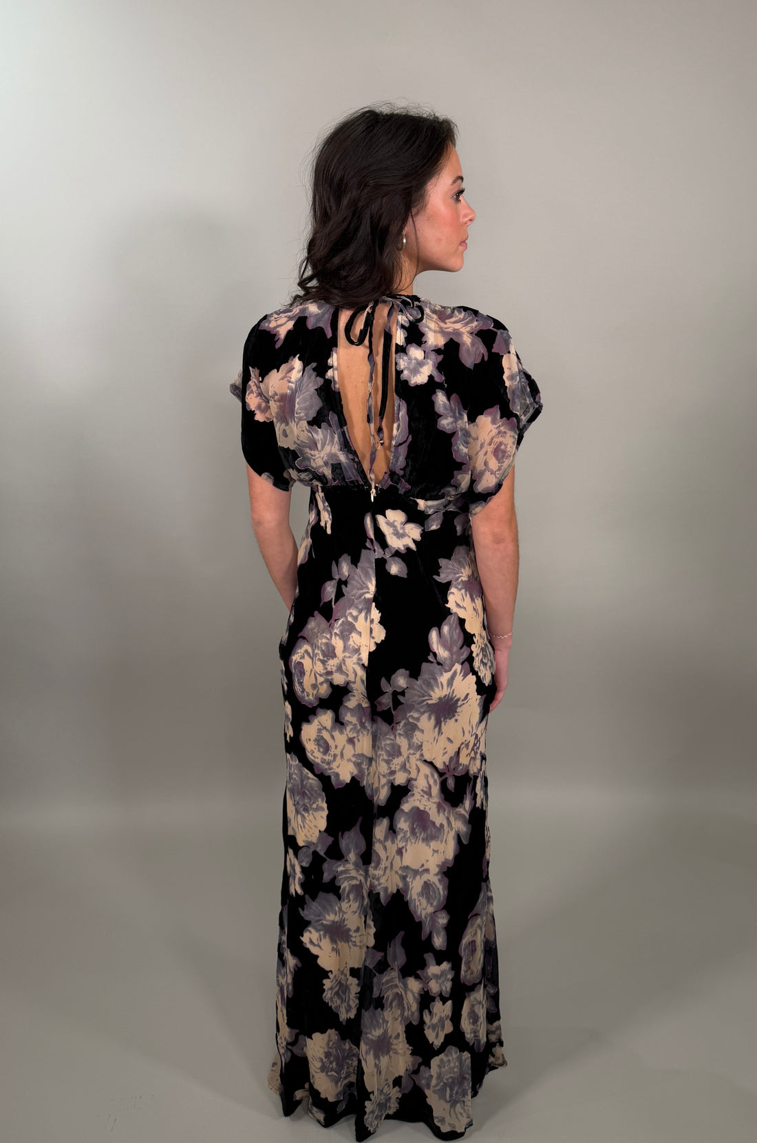 The Elegant Floral Velvet Maxi Dress