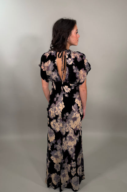 The Elegant Floral Velvet Maxi Dress