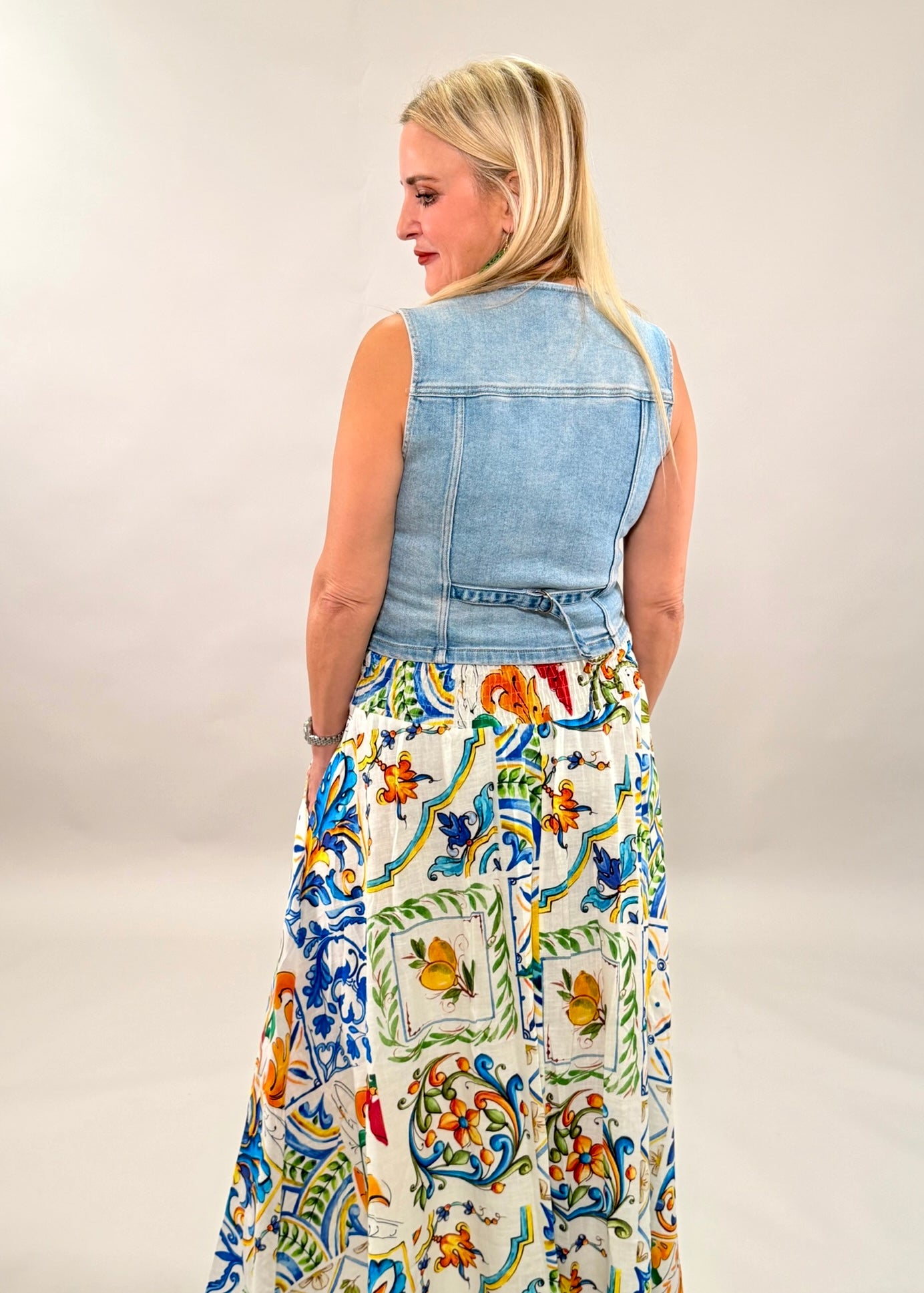 Amalfi Tile Linen-Blend Maxi Skirt