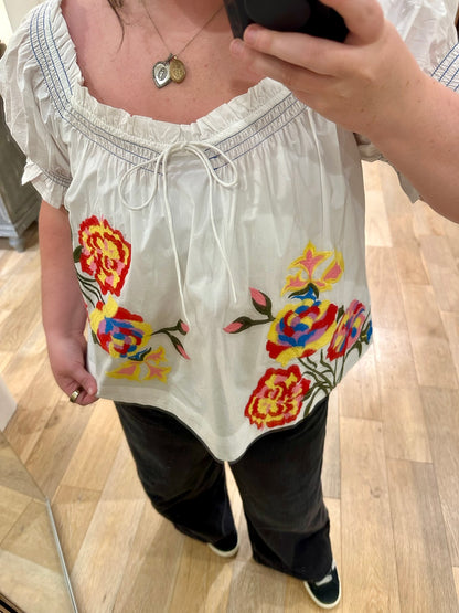 Colorful Bouqet Embroidered Blouse